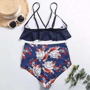 NWT Large: High Waisted Navy & Floral Ruffle Two Piece Bikini Set